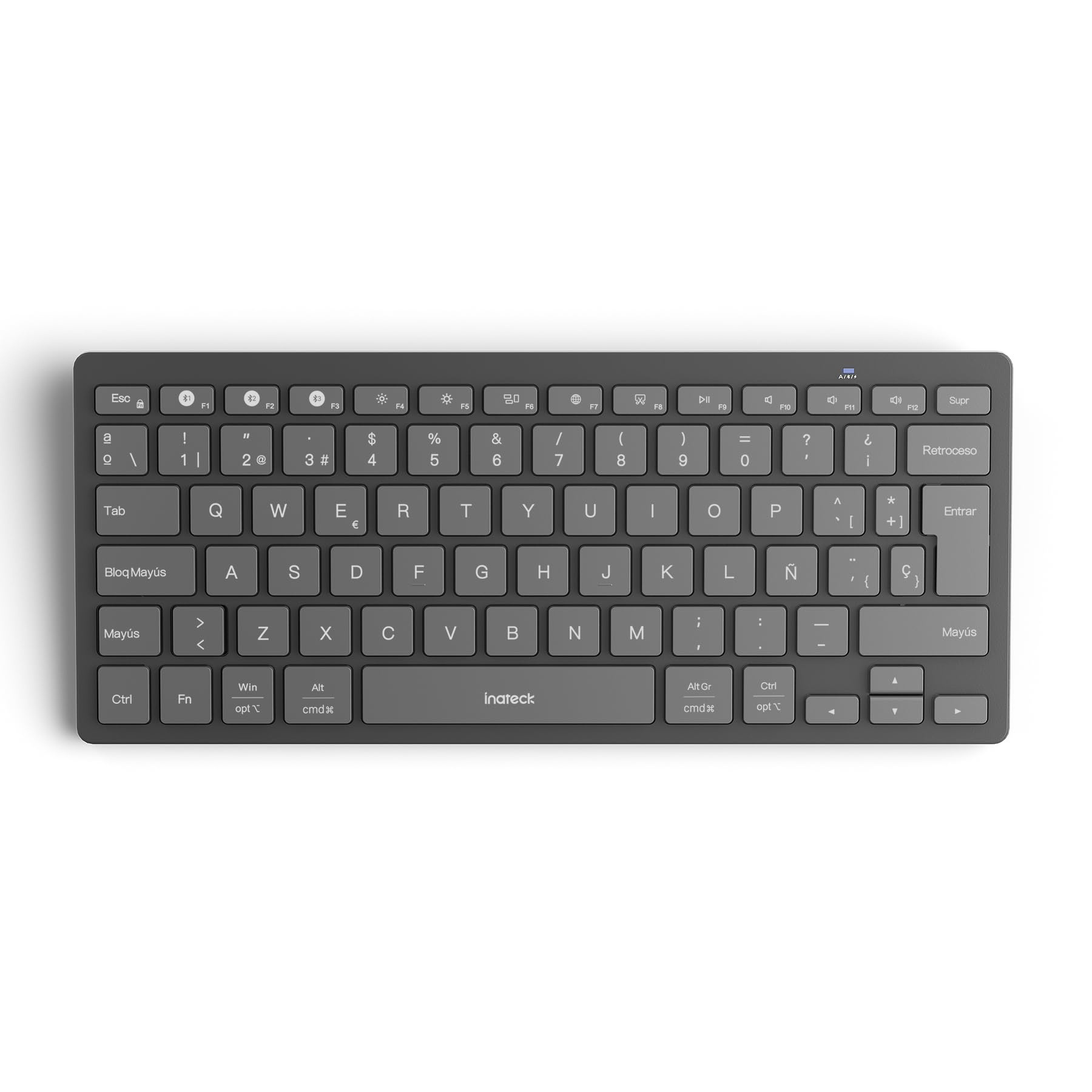 Inateck Teclado Bluetooth Inalámbrico Español QWERTY con Ñ, 3 Dispositivos para iPad/Tablet/Móvil, Ultradelgado Portátil con Teclas Agrandadas, AAA, Windows/Android/iOS, Gris ClimeCo Certified