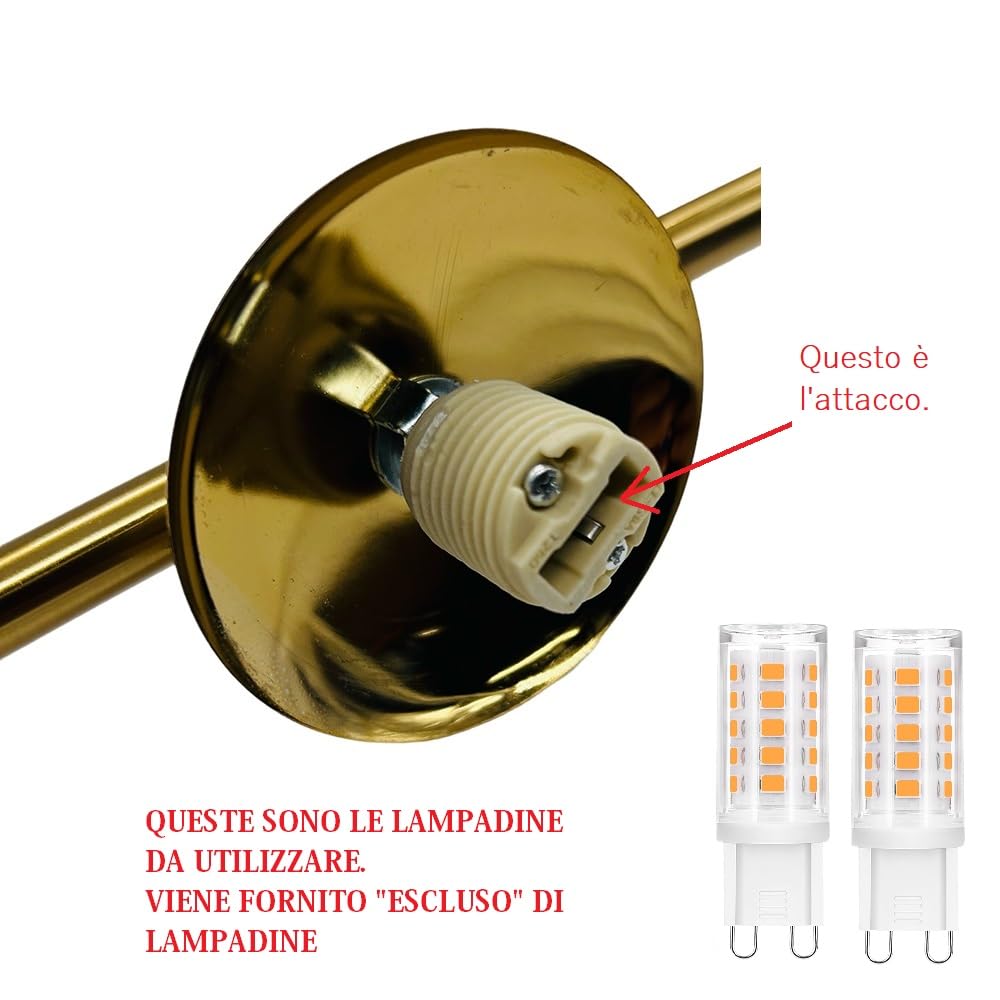 Partenopea Applique vintage in metallo e ampolla in PVC opaco eleganza retrò design classico con porta lampadine G9 per illuminare la parete di casa, bar, ristorante (3 sfere palle)