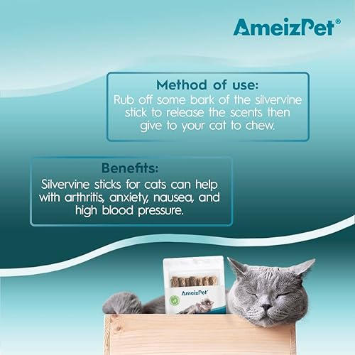 Miniatura 4 de AmeizPet Silvervine - Palitos masticables para gatos, palos masticables cubiertos con polvo de hierba gatera  Cuidado dental natural de gatos