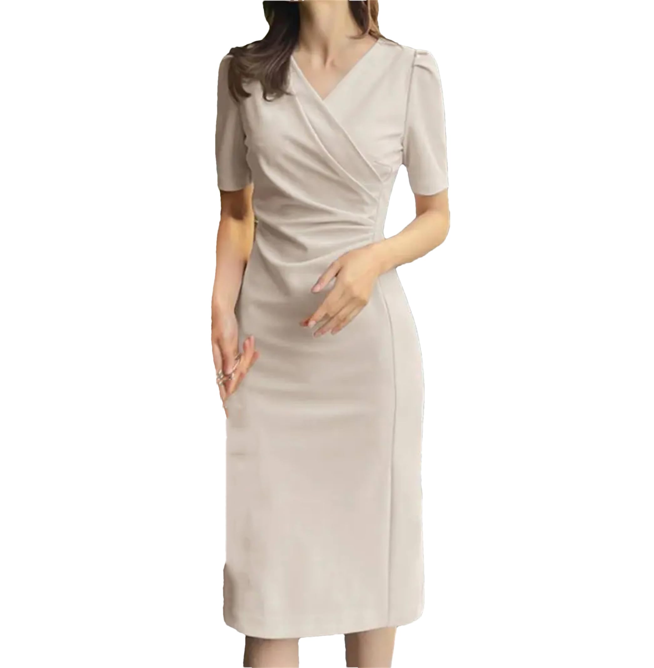 Yeuyyben Abiti da donna con scollo a V Casual Estate Partito Bodycorn Vestito Manica Corta Femme Elegante Lavoro Sundress Slim Robe