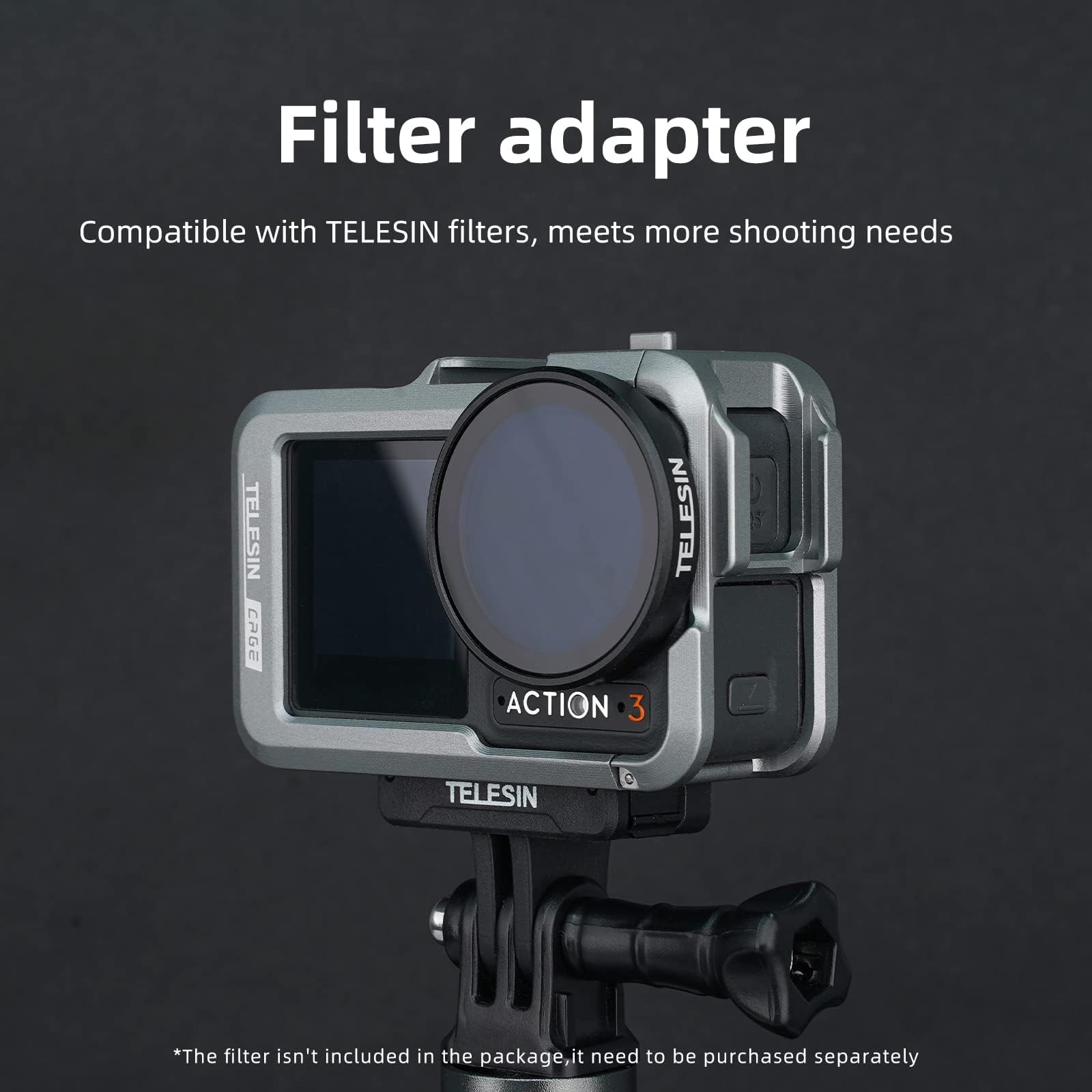 TELESIN アルミケース メタルケージ DJI Action 5 Action 4 Action 3 カメラアクセサリー用 保護フレームハウジング ND CPLレンズフィルターに適合、スケルトンスリーブ ビデオライト用 1/4コールドシュー付き