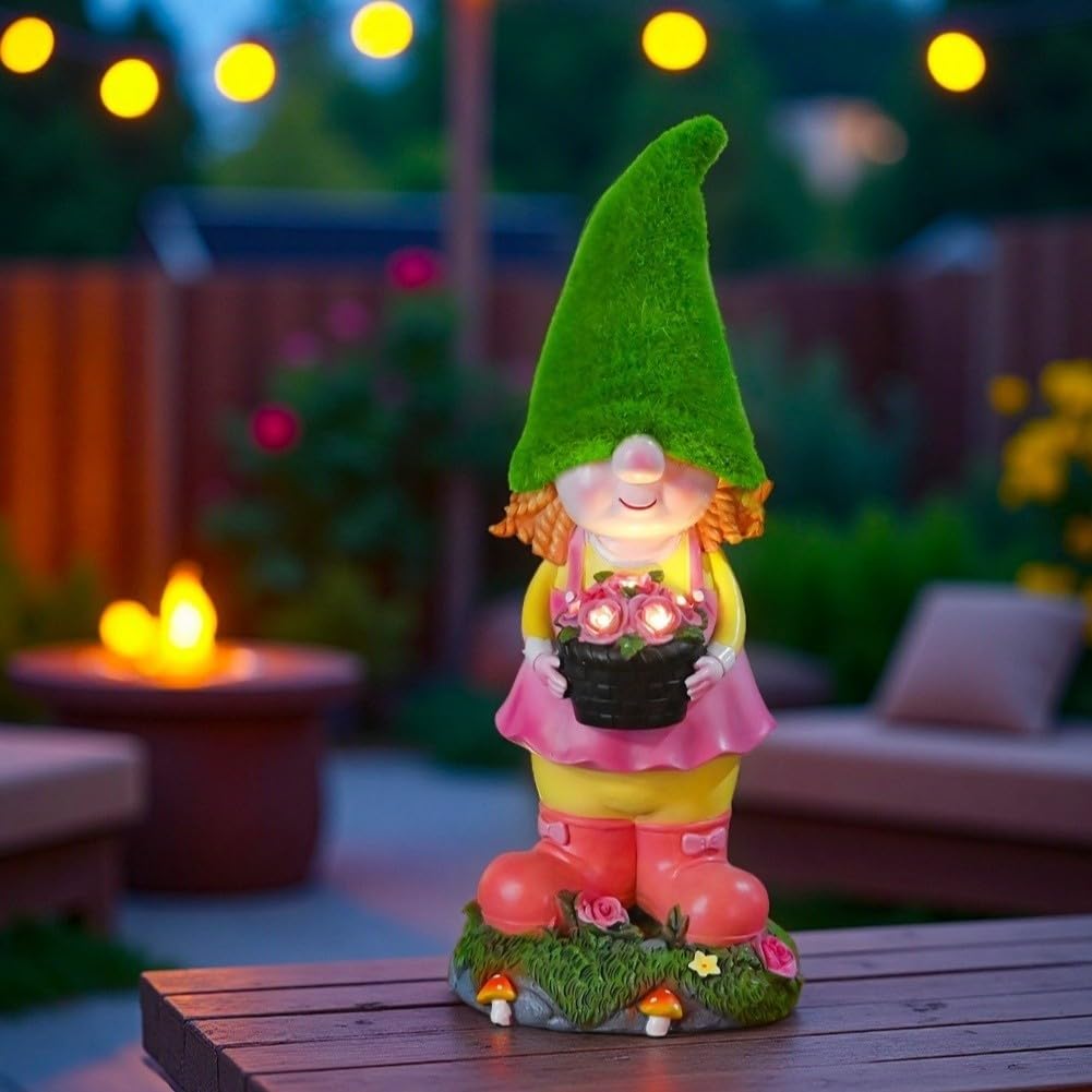 Statua Gnomo per solare da per giardino in Resina 13.3 Pollici