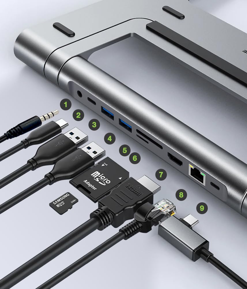 Techly 368314 Docking Station USB-C™ 9 in 1 Hub USB3.2 Stand per Notebook Pieghevole Silver