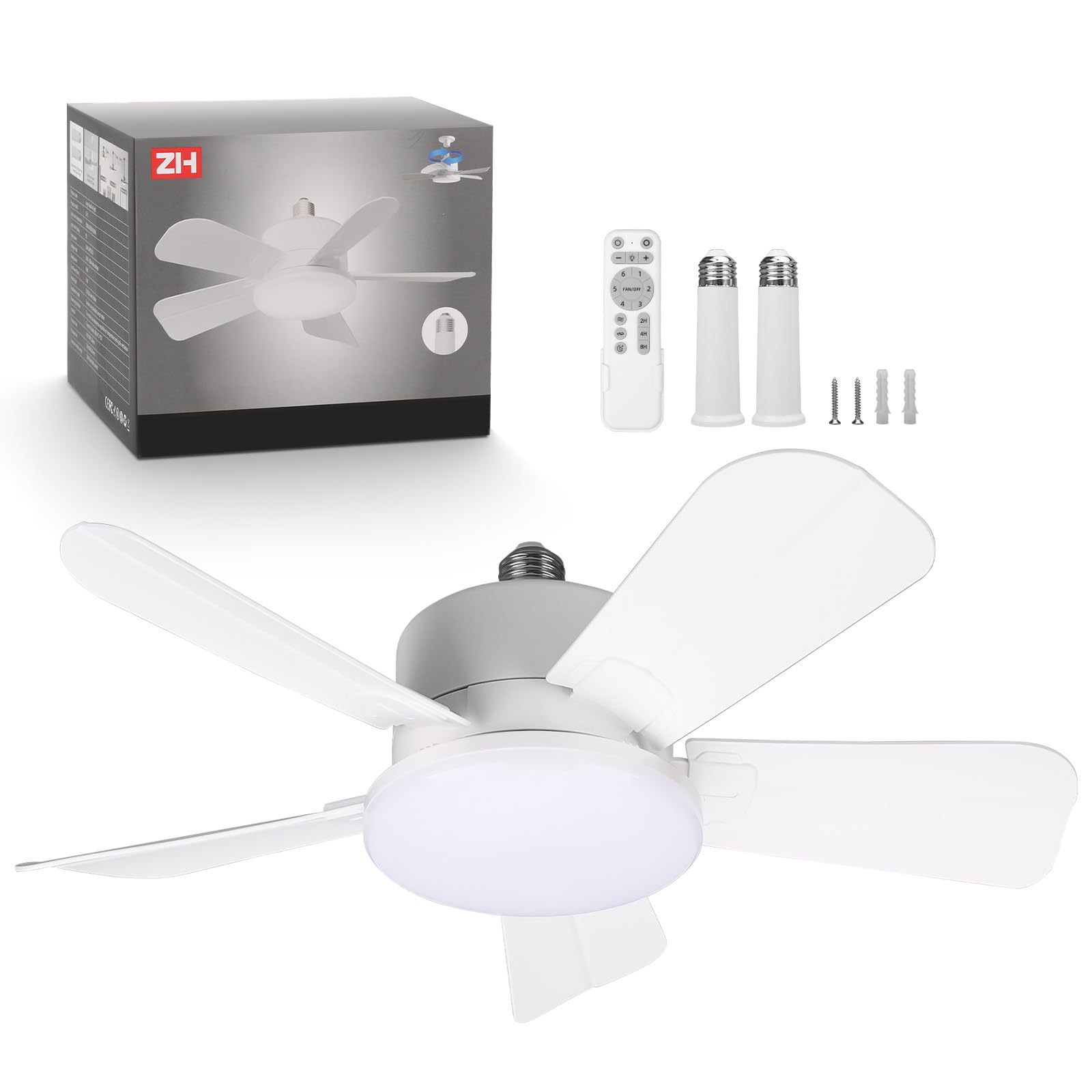Ventilateur de plafond avec éclairage pour chambre salon et cuisine blanche