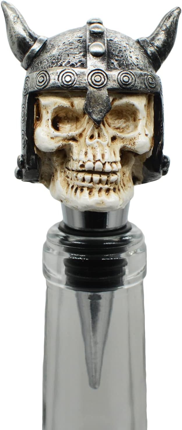 Wine Bottle Stopper Horns Helmet Viking Skull Decorative Beverage Wine Cork for Man Housewarming Gift,Christmas,Thanksgiving,Silver image 4