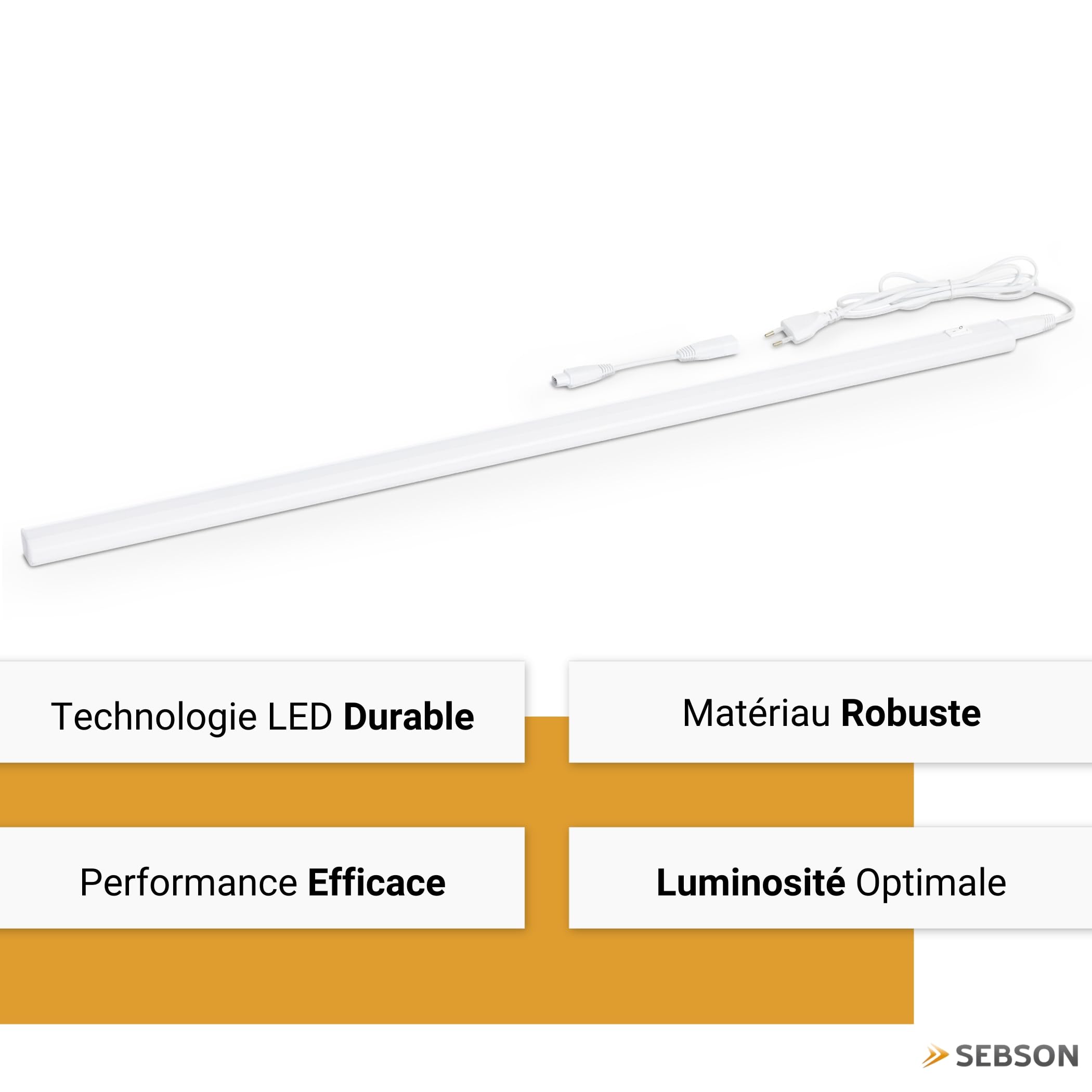 SEBSON Réglette LED sous Meuble Cuisine 60cm avec Prise et Interrupteur, Blanc Neutre 4000K 9W 1400lm, Barre LED 230V, Lampe de Cuisine 570x30x22mm