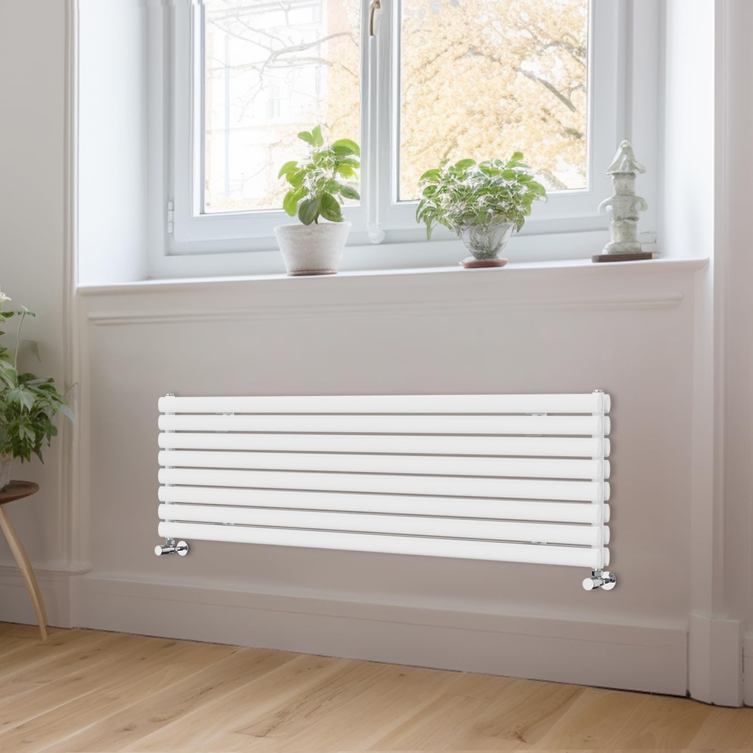 Blümme White Horizontal Oval Radiator Modern Double Column Designer Radiators 1600X472mm