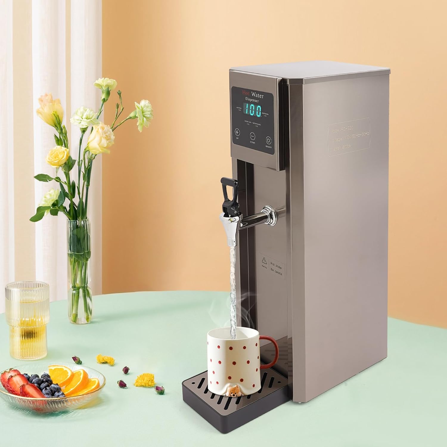 Hot Water Dispenser 7.8L, Commercial Electric Water Boiler with Button Control, Step-Heating Water Dispenser for Office Kitchen, Stainless Steel Hot Water Urn, Electric Kettle for Tea Coffee