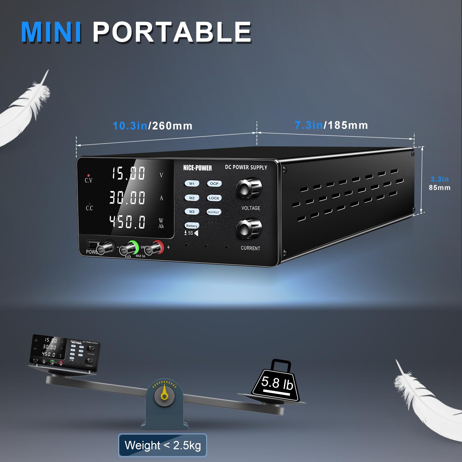Alimentatore da Banco 15V 30A 450W Alta Potenza, Per la 6V 12V Ricarica Della Batteria etc. Alimentatore da Laboratorio, Funzione di Archiviazione Dati,Uscita pulsante,Pulsante OCP