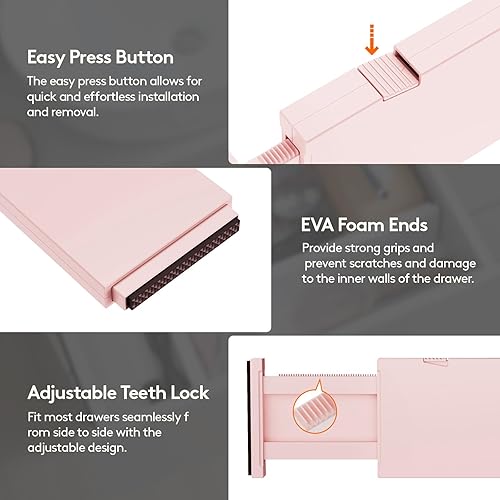Miniatura 6 de Lifewit Paquete de 9 separadores de cajones de 4 pulgadas de alto, 11 a 17 pulgadas de alto, organizadores de cajones ajustables para ropa,