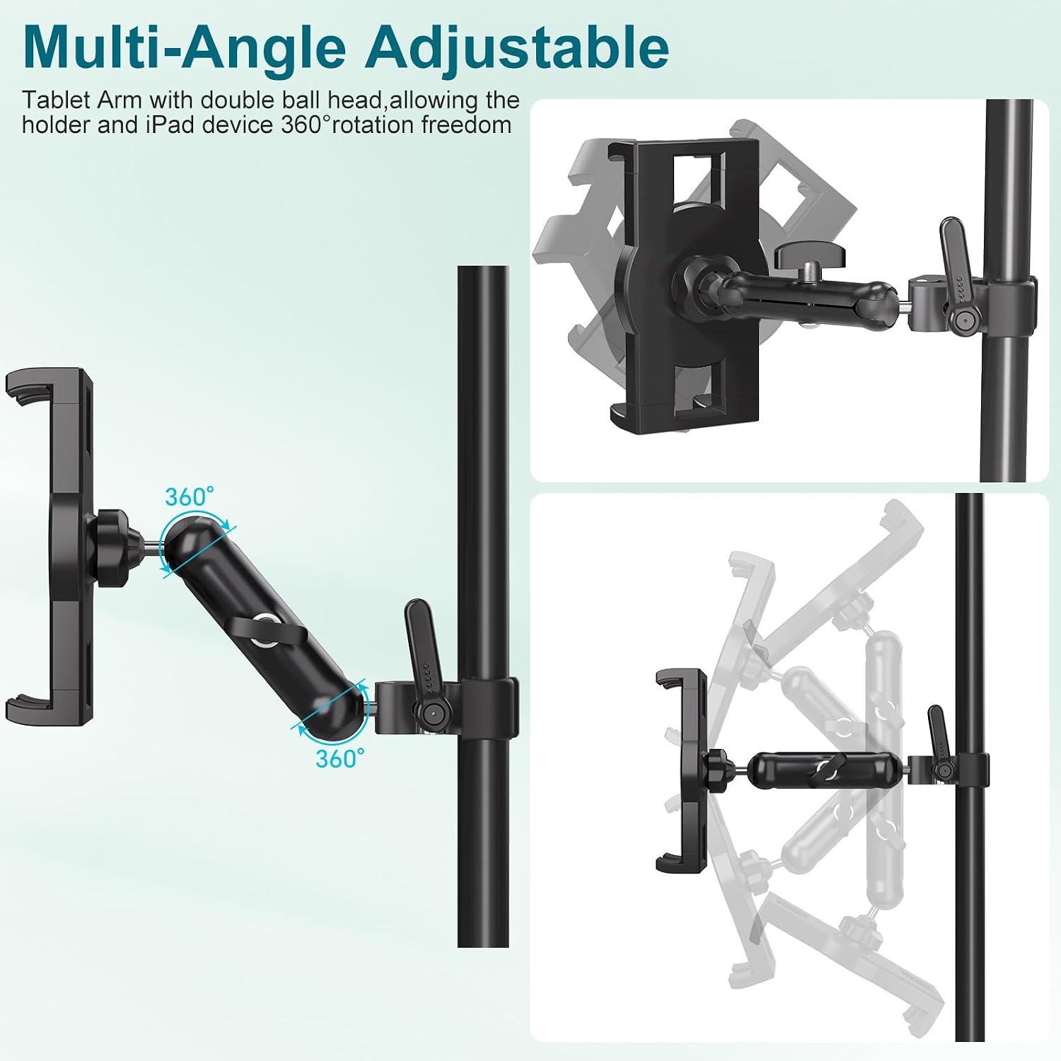 Mippko iPad Holder for Microphone Stand,Mic Music Stand Tablet Holder Mount,360°Adjustment Aluminium Alloy Arm Super Crab Clamp,Compatible with 4.7~12.9 inch iPad/Nexus/LG G Pads/Smartphones