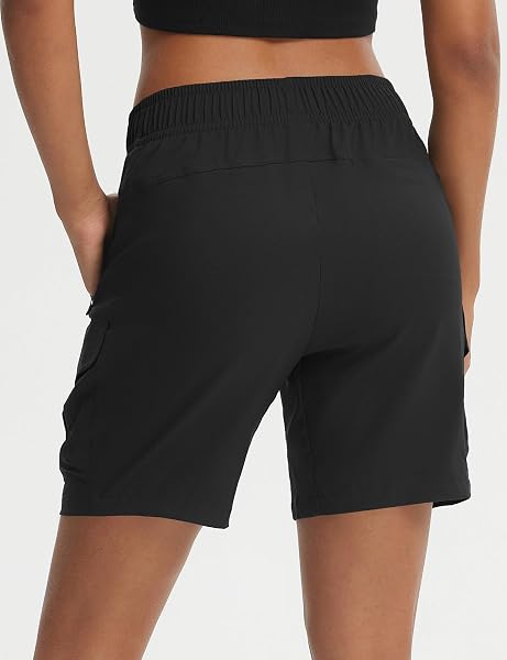 baleaf Pantaloncini cargo da donna con tasche con cerniera, resistenti all'acqua, ad asciugatura rapida, a vita alta, per passeggiate all'aperto, golf, viaggi estivi - 3