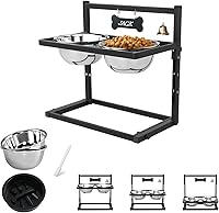 Vista 15 de Cuencos elevados con comedero lento para perros grandes y medianos, soporte elevado, ajustable y antideslizante con 2 cuencos de acero inoxidable