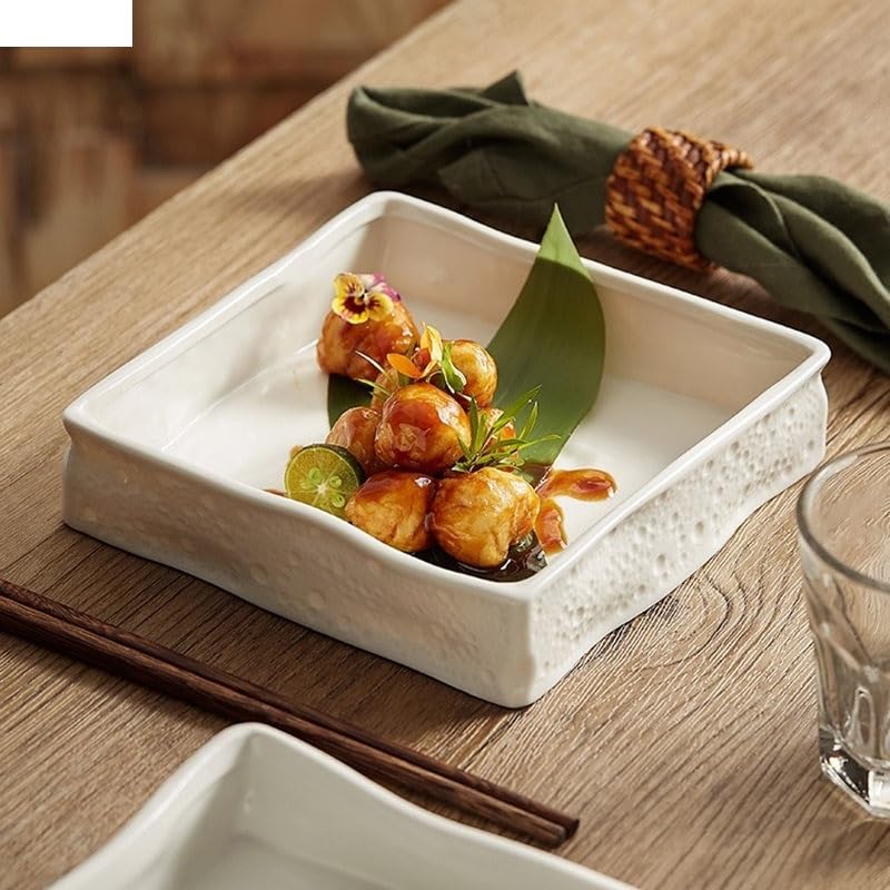 Piatti piani in ceramica per ristorante, quadrati, struttura roccia, spessa, piatto da dessert, snack, stoviglie per uso domestico, piatti freddi (A 16,5 cm)