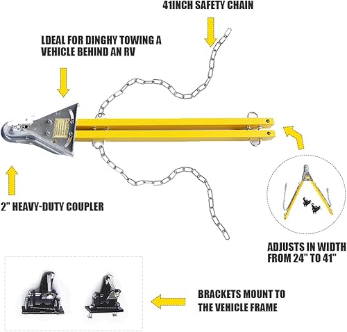 Miniatura 8 de Barra de remolque de 5,000 libras de capacidad, acoplador de 2 pulgadas, ancho de apertura de 41 pulgadas, soporte de parachoques con cadenas, RV,