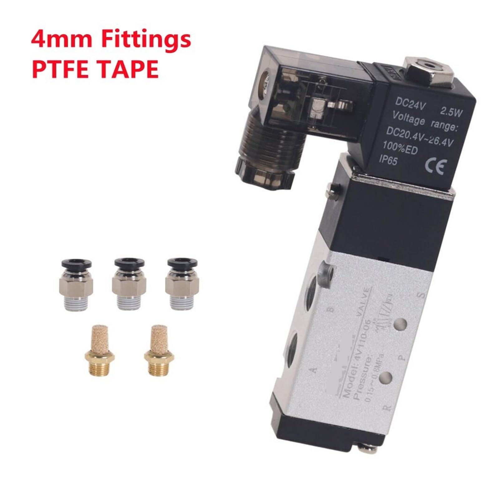 Elektromagnetyczny zawór pneumatyczny 4V110-06 5-drożna 2-pozycyjna sprężarka powietrza 12V 24V 110V 220V (W 4mm Fitting, AC220V)