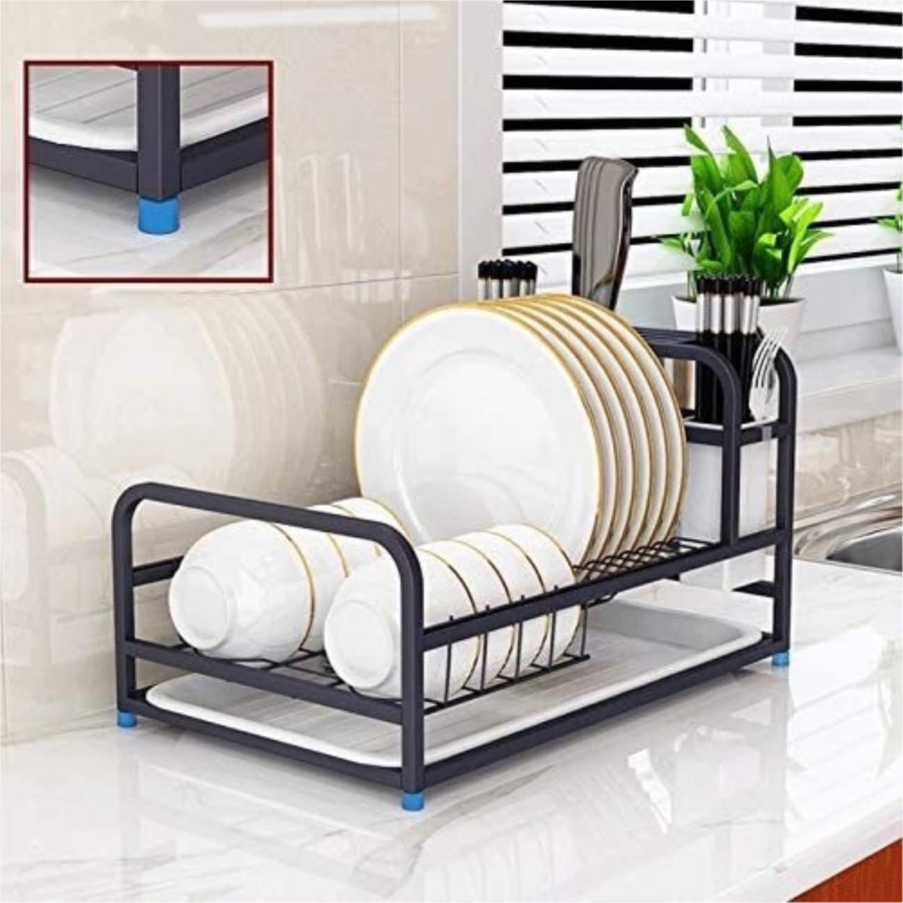 Ociekacz na Naczynia Wielofunkcyjny Ociekacz Do Naczyń Uchwyt Do Suszenia Stojak Ociekacz Ze Stali Nierdzewnej Do Naczyń Kuchennych Suszarka do Naczyń (Color : Black, Size : 43 * 27 * 23.5cm)