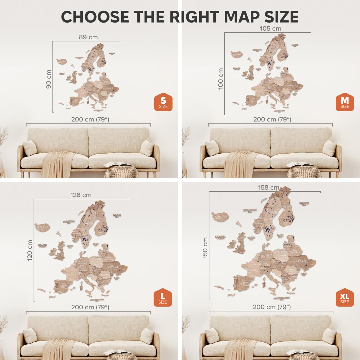 ENJOY THE WOOD Mapa de Europa en Madera 3D – Mapa Europeo Artesanal con Fronteras de Países – Decoración Moderna de Viajes con Pines, Regalo para Parejas y Familias