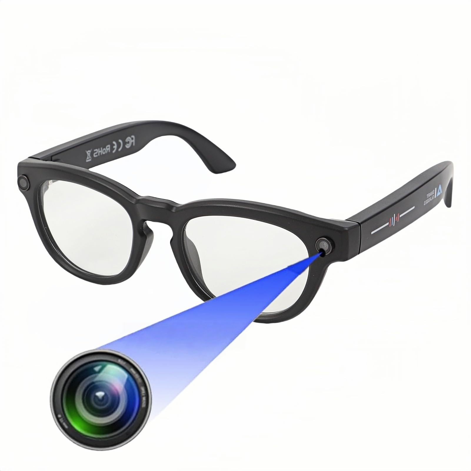 Tosuny Gli Occhiali da Fotocamera da 2 MP, Gli Occhiali Intelligenti Traduttori AI con App, da Sole con Fotocamera, Traduzione di 11 Lingue e Registrazione Video HD