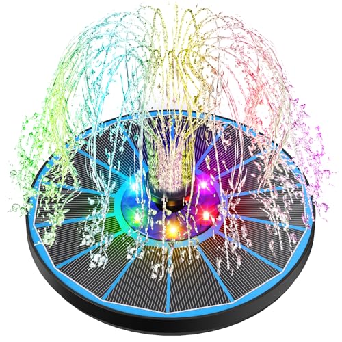 SZMP Solar Springbrunnen, 2025 Neue LED Upgrade Solar Teichpumpe mit 8 Effekte & 4 Fixe Rohre Solar Wasserpumpe Solar Schwimmender Fontäne Pumpe für Garten,Vogel-Bad,Teich,Fisch-Behälter (Bunt)