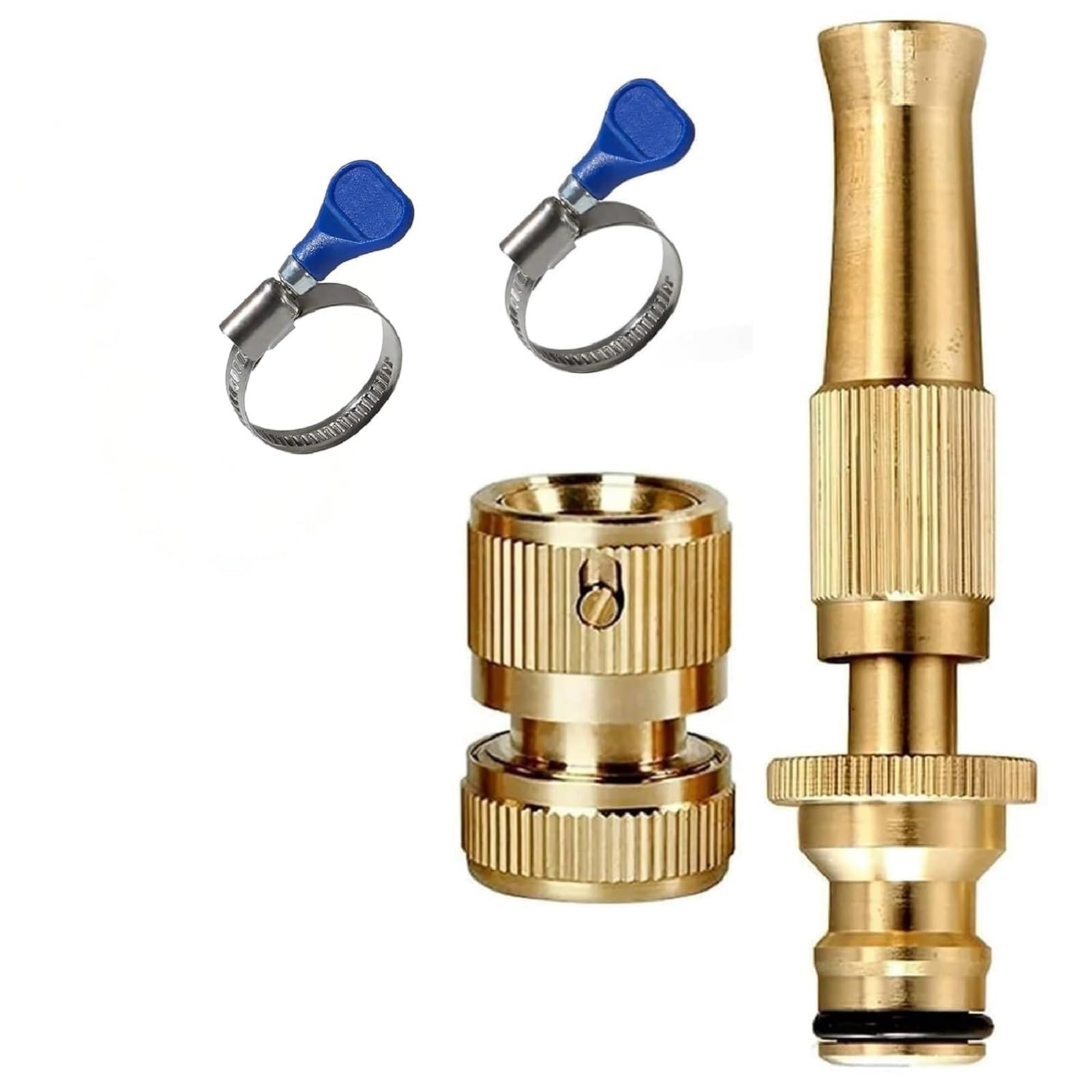 Brass High Pressure Garden Hose Nozzle Spray Gun Set | Adjustable Water Spray Nozzle with Brass Hose Connector & Hose Clamps | Heavy Duty Leakproof Water Jet for Car Wash, Gardening & Cleaning-image-7