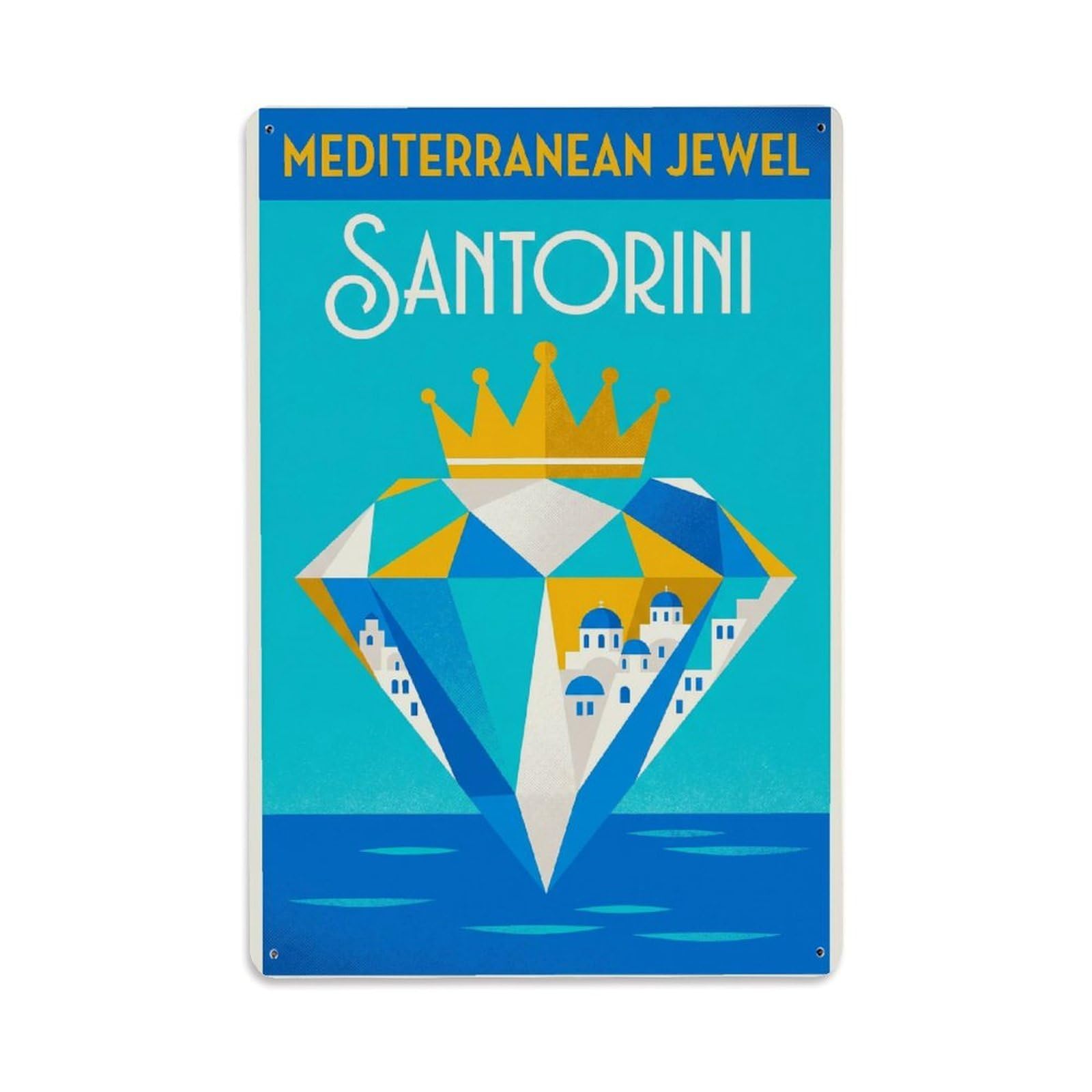 Gead 8X12inch Style Vintage Travel Santorini Mediterranean Jewel Metal Tin Sign