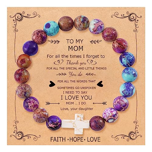 Image of QWNHONEY Cross Bracelet for Women Christian Gifts Colorful Imperial Stone Catholic Religious Jewelry Mothers Day Birthday Christmas Gifts for Women Mother Daughter Sister Girlfriend Grandma Wife