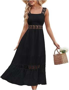 Womens Simple Neck Sleeveless Dress Soft Trim A-Line Flowy Dress Casual Daily Wear Comfy Soft FabricB,Medium