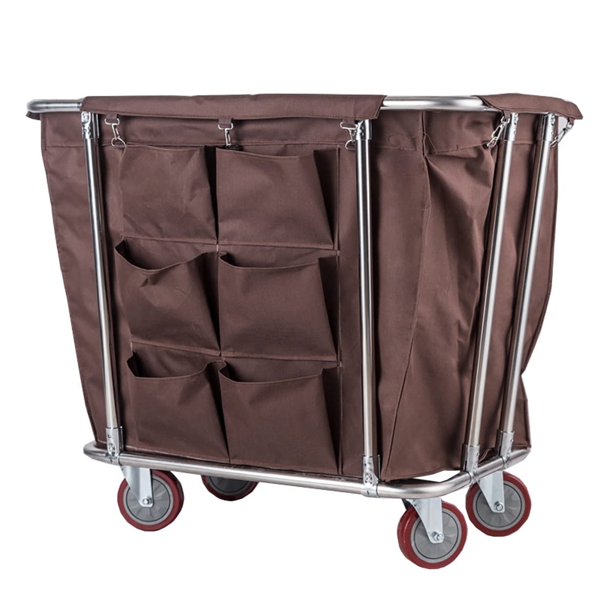 JYBNBBE Heavy Duty Rolling Laundry Cart with Wheels Commercial Stainless Steel Laundry Trolley 400L Large Capacity Basket Removable Bags for Easy Transport and nization,Brown-B