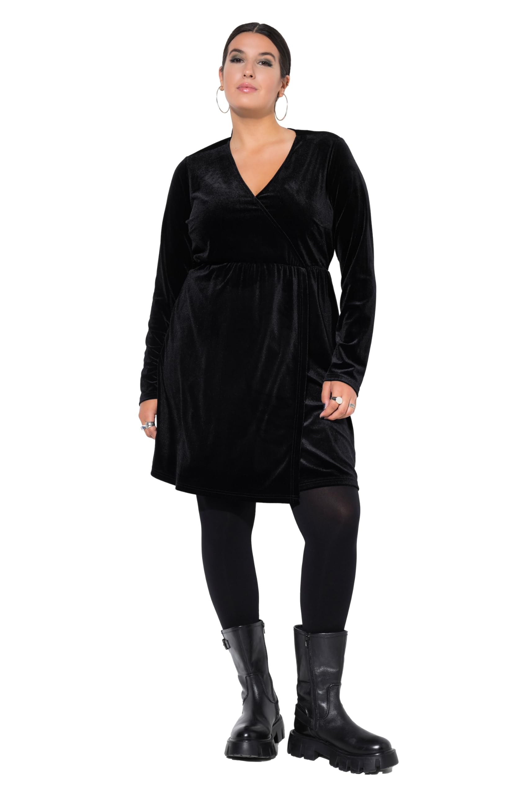 Studio Untold Damen große Größen Übergrößen Plus Size Samtkleid, kurz, Wickeloptik, Langarm 812280