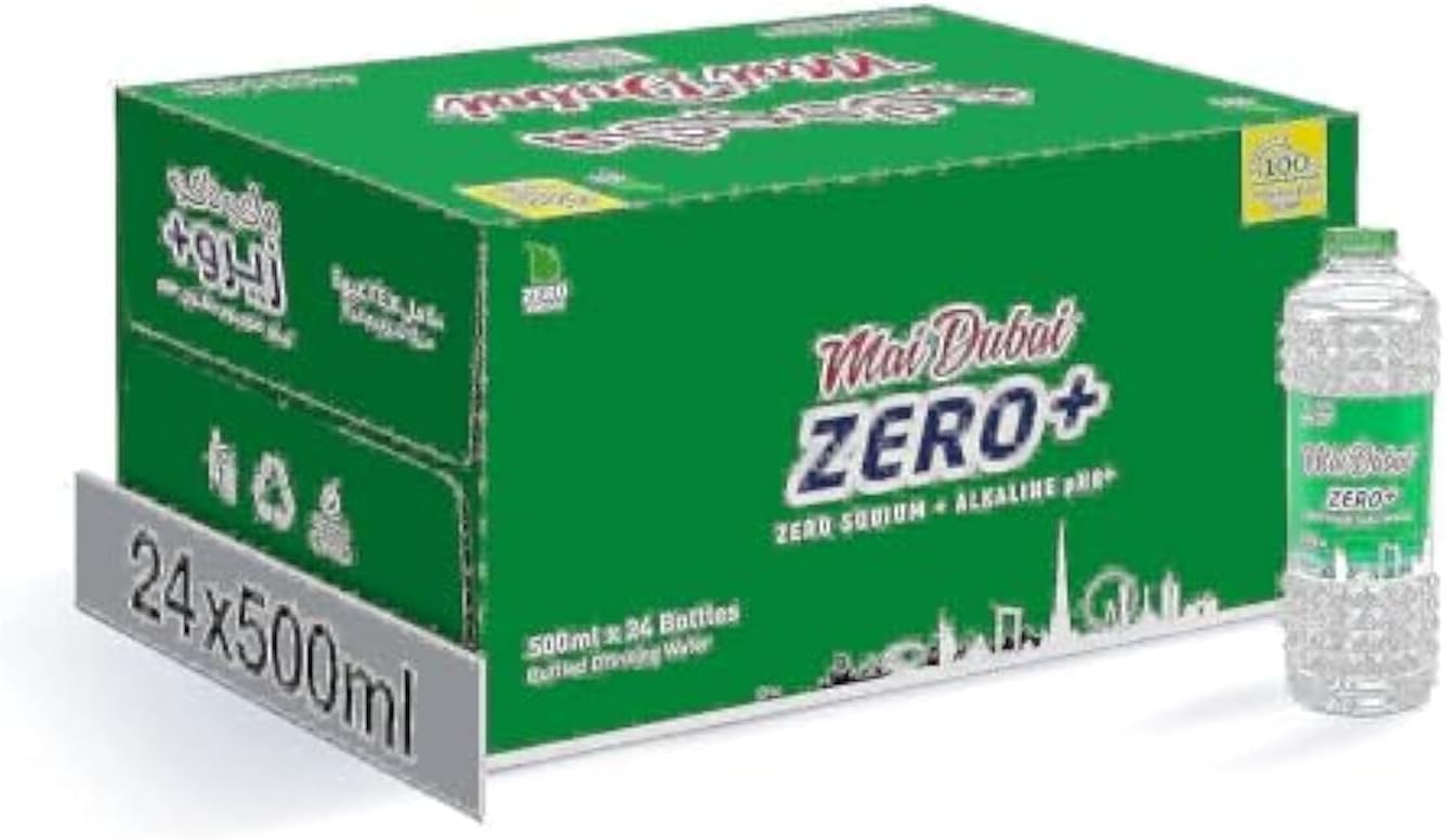 Mai Dubai Zero 500ml x 24 Bottles – Drinking Water | Zero Sodium | Alkaline pH8+ | Pure Hydration for Optimal Wellness | 100% Solar-Powered | Dubai’s Most Preferred Local Brand
