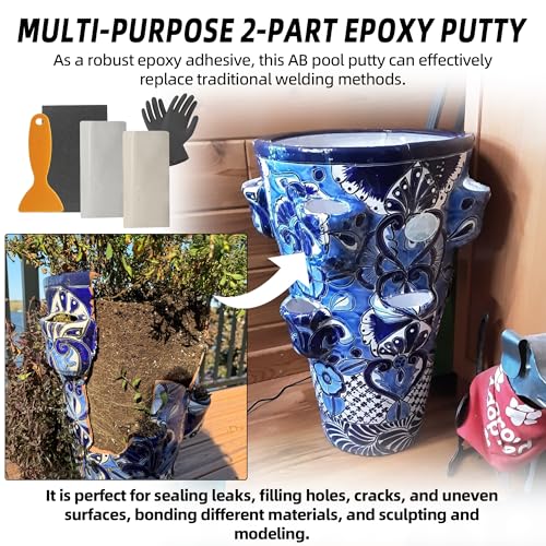 Image of Calvana 2 Part Epoxy Putty 17.6oz /500g, AB Repair Epoxy Sculpt Clay, Plumbers Filler Putty, for Wood, Plastic, Metal, Sculpting, Ceramic, Underwater Pool, Includes Sandpaper, Scraper, Gloves