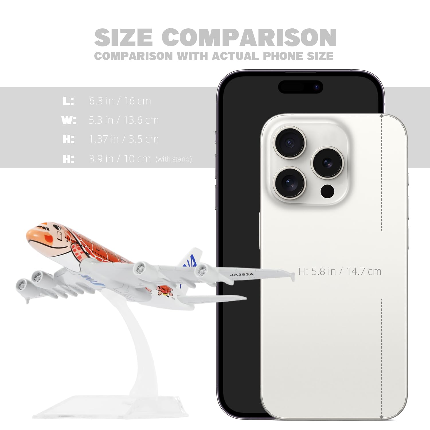 QIYUMOKE 1/400 A380 Model Plane Orange Turtle Diecast Metal Airplane Model kit for Airbus A380 (5.5-inch L) with Display Plane Stand for Adults Airplane Toy Aviation Gift or Desktop Collection - Image 2