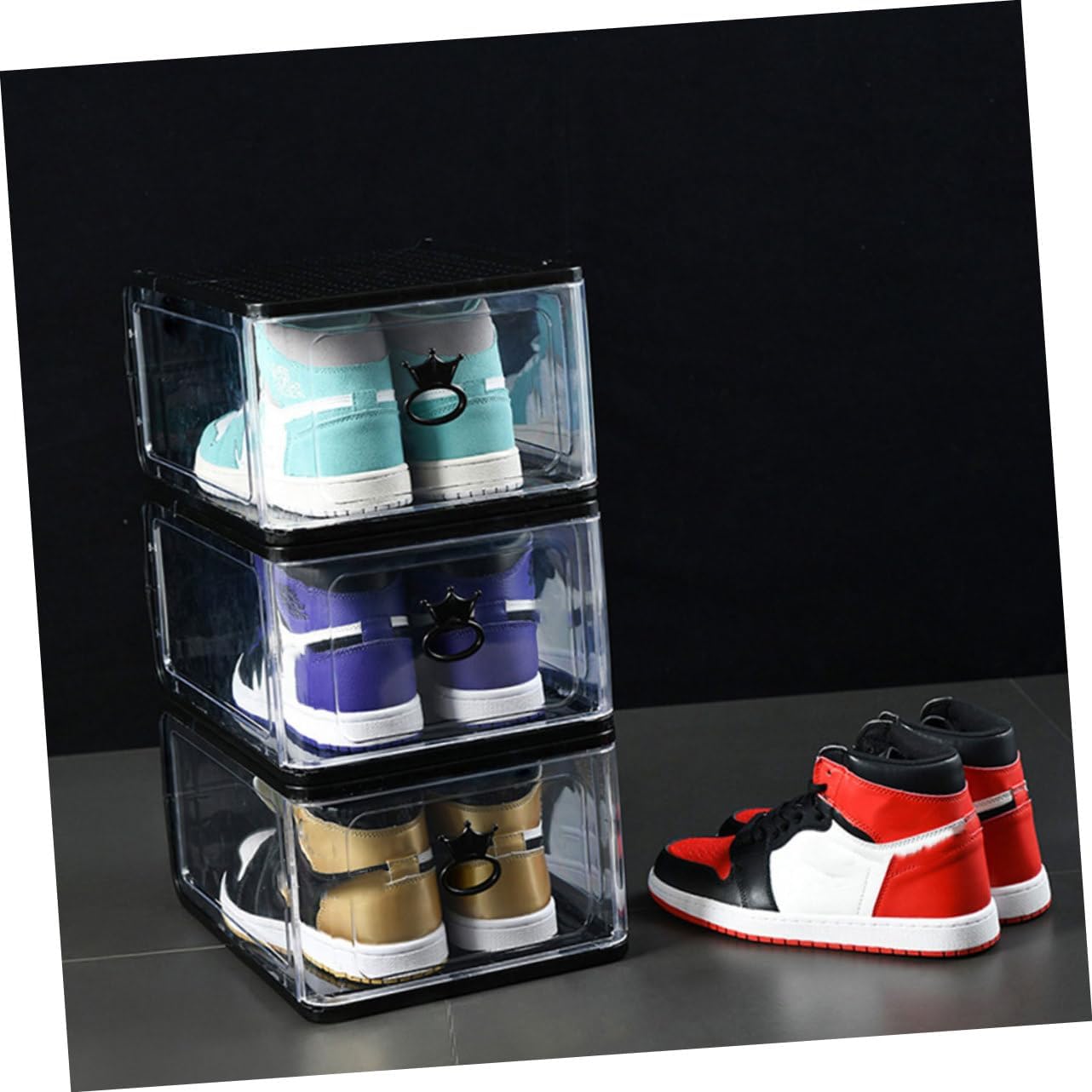 Cabilock 4Pcs Large Transparent Stackable Plastic Shoes Storage Boxes Detachable Organizer for Home Bedroom Breathable Design for Closets and Entryways
