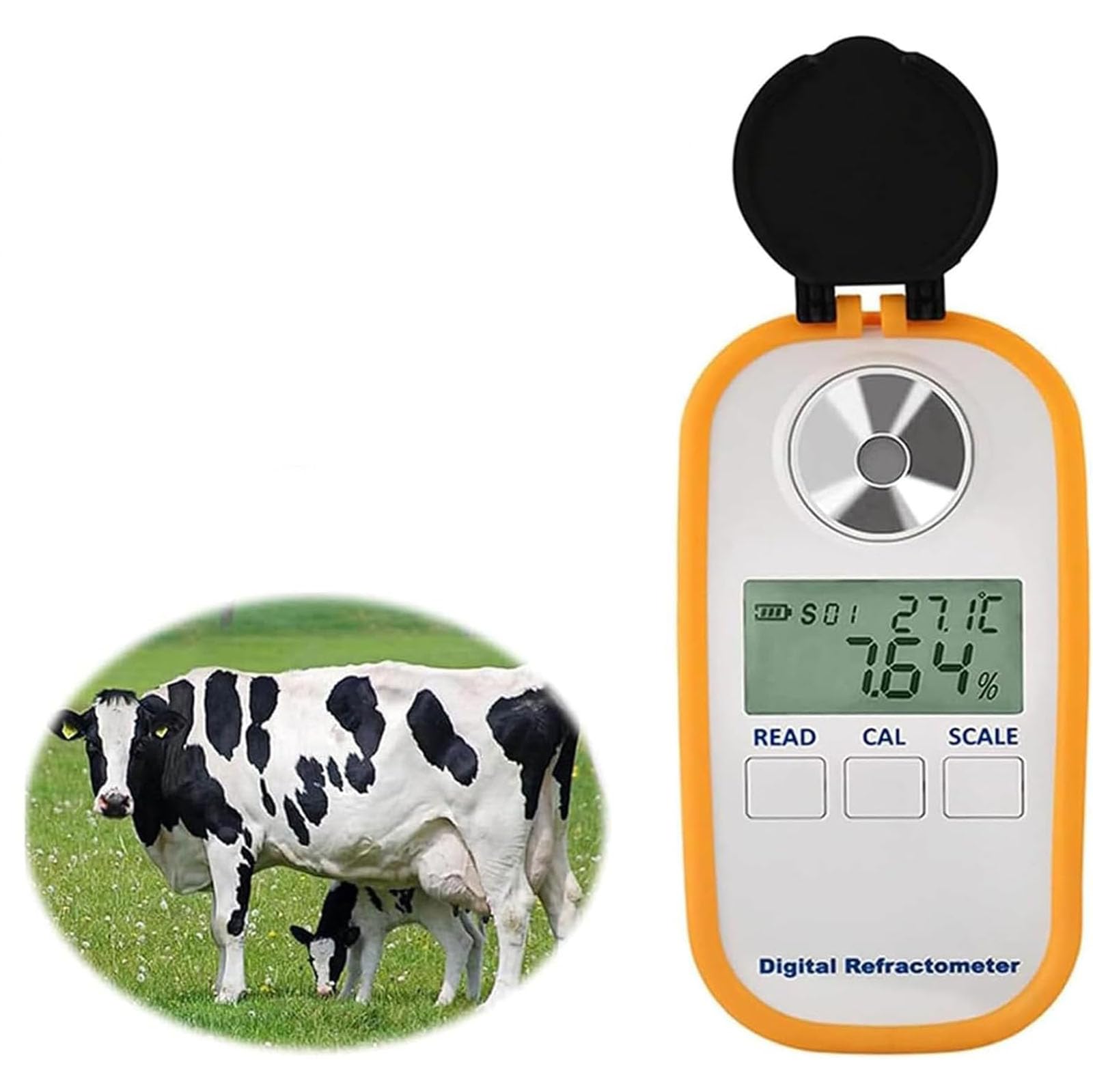 LYSDIANPU Dairy Cow Colostrum Concentration Meter, Handheld LED Digital Refractometer, Colostrum Concentration Accuracy ±0.2%, Resolution 0.1%, 0 To 50％ High Range Detection for Sugar Content Test