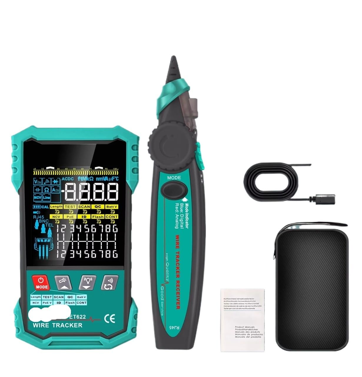 Tester for cavi di rete 400M Misurazione della lunghezza Test POE 6000 conteggi Multimetro QC Crimpatura Cavo LAN Finder Strumenti(ET622)