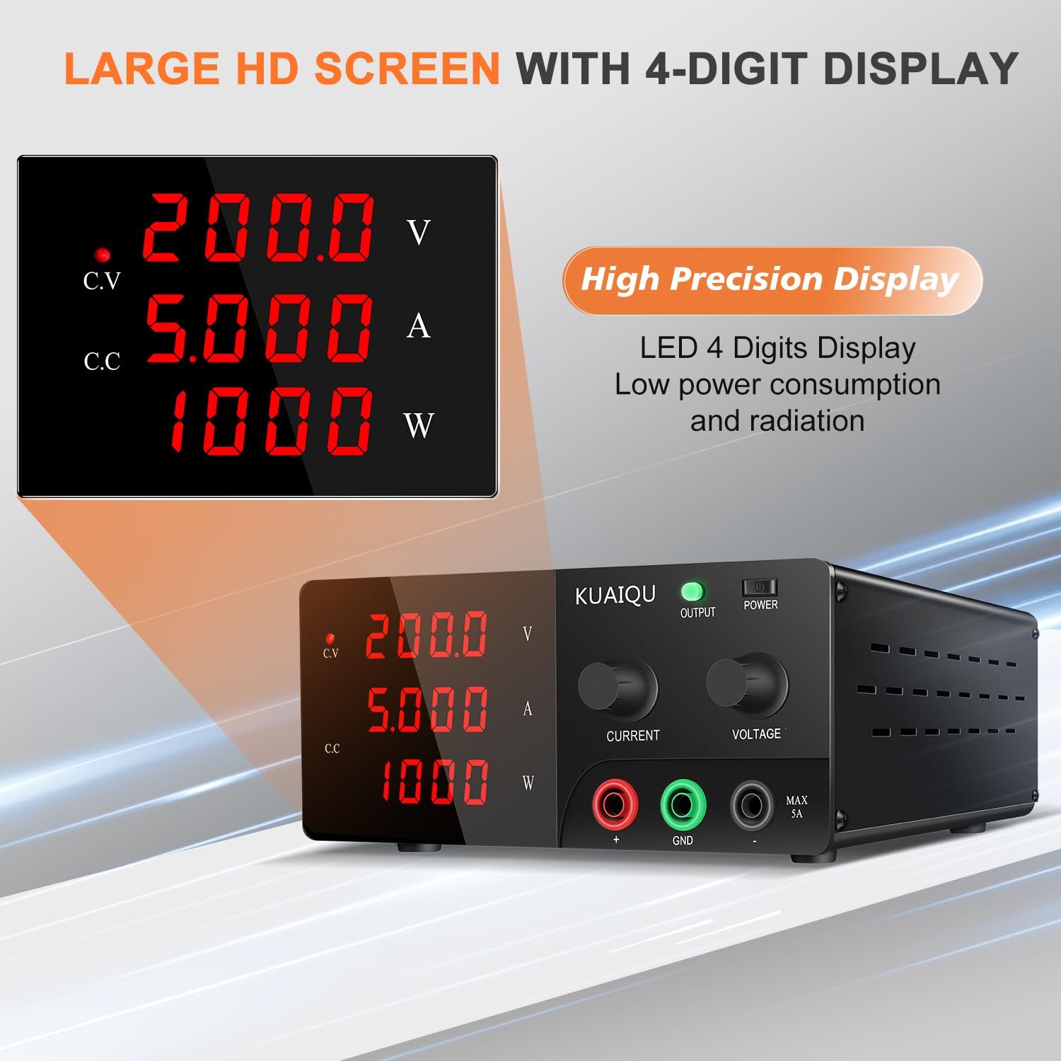 Alimentatore da Banco 200V 5A 1000W Alta Potenza Alimentatore da Laboratorio con OUTPUT/Encoder, Alta Tensione Alimentatore Regolabile Stabilizzato per Alimentazione di LED/Laboratorio/Inverter