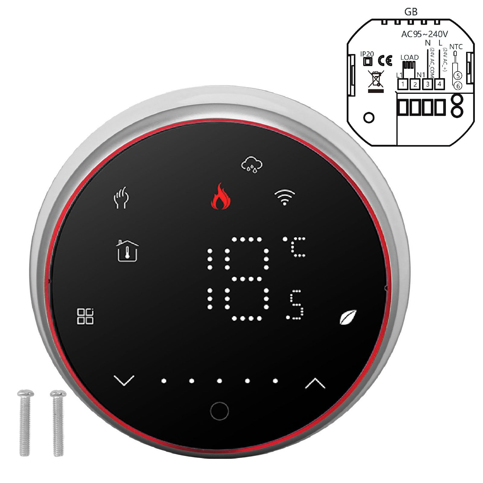 Inteligentny Termostat Programowalny Termostat WiFi AC95 do 240V 16A Sterowanie Dotykowe LED Od 41 do 95 Stopni Fahrenheita Harmonogram 7-dniowy Sterowanie Głosowe za pomocą Aplikacji