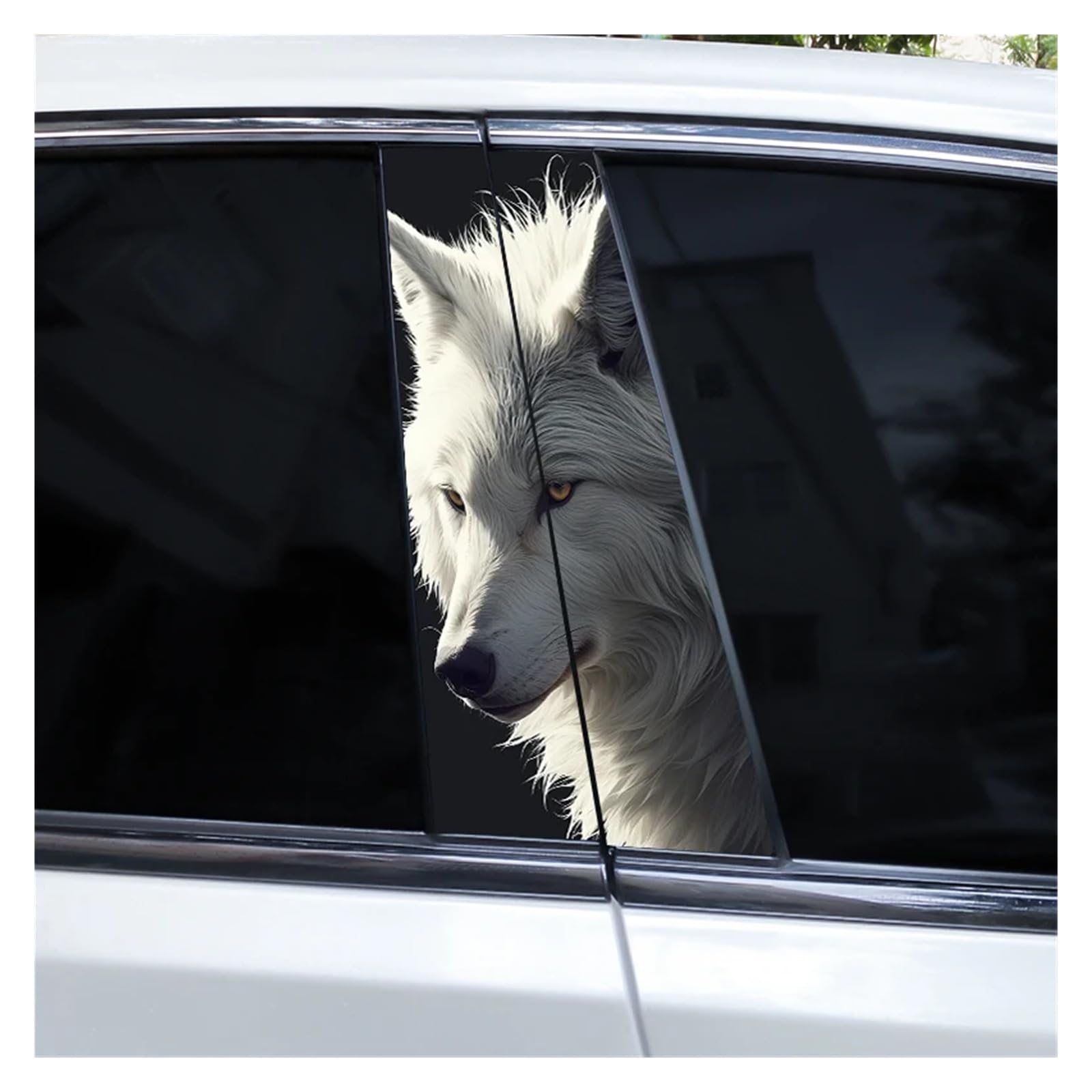 Car Side Decals 2pcs White Black Wolf Animal Car B-Pillar Stickers Door Post Sun-Proof and Waterproof Center Column Decal(Style C)