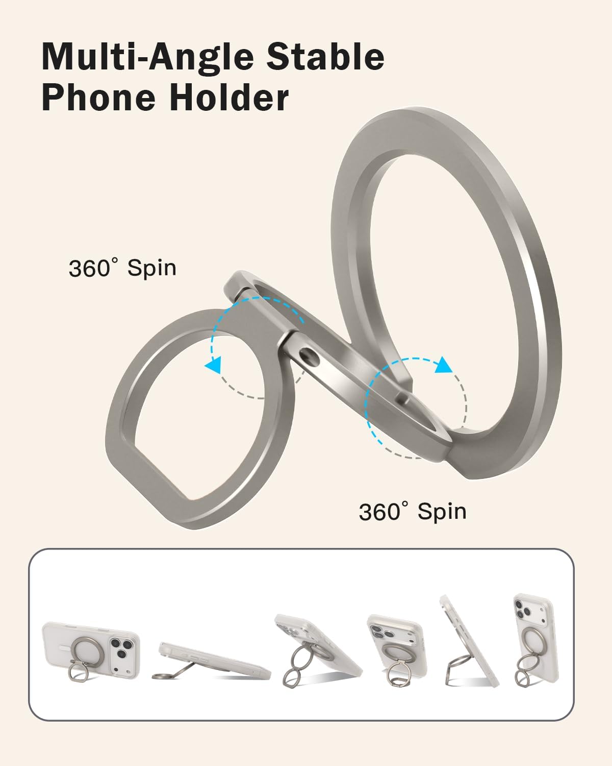 Phone Ring Holder for MagSafe, 360°Rotation Magnetic Phone Grip Ultra-Thin & Lightweight Kickstand for iPhone 17/16/15/14/13/12 Series Titanium image 3