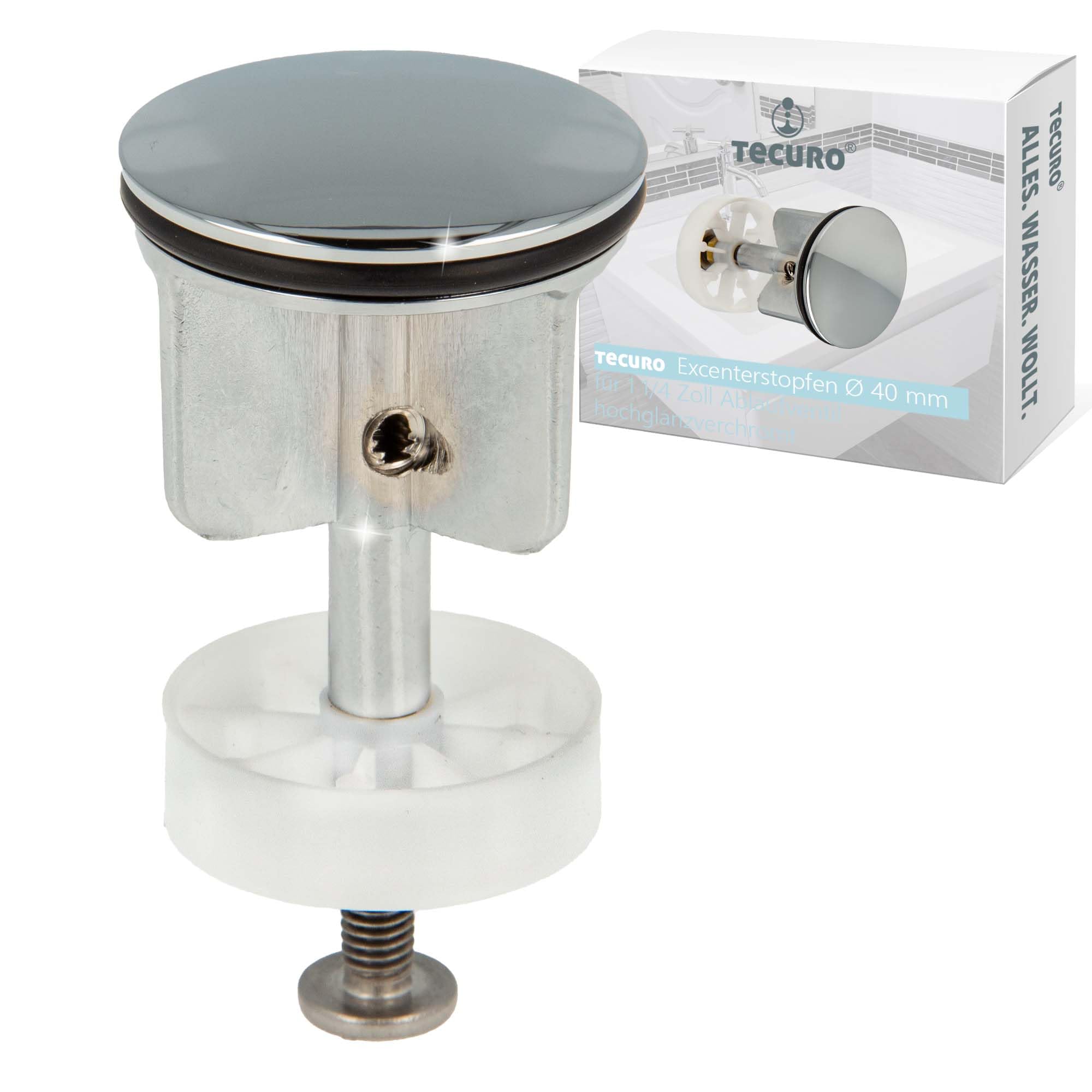 Tecuro High-Gloss Chrome Plating Universal Eccentric Plug, Drain Plug, Diameter 40 Mm, For 1 1/4 Inch Drain Valve, High-Gloss Chrome-Plated, 12006