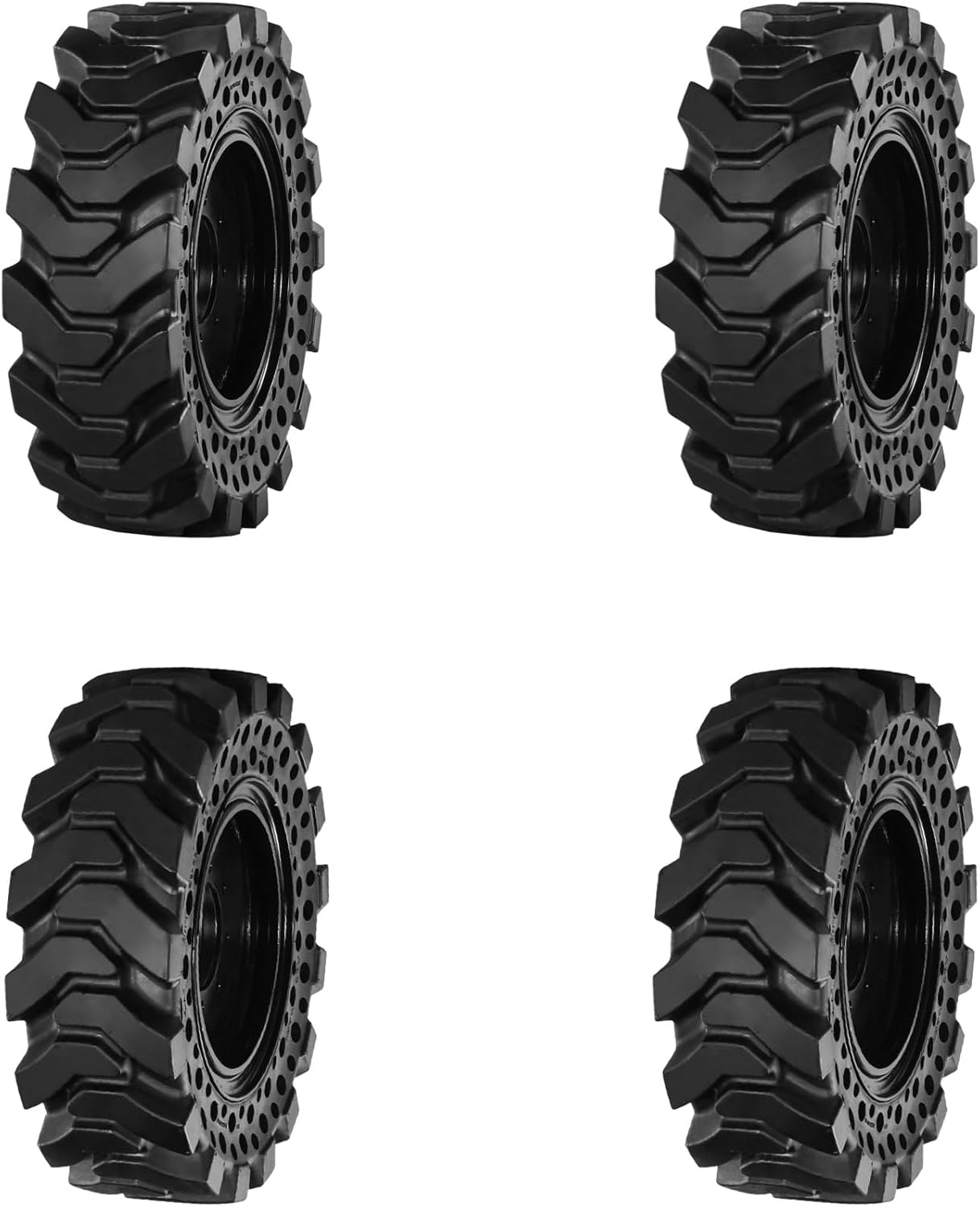 (TNT) 10-16.5 (30x10-16, 9" Wide) Set of 4-Heavy Duty Solid Skid Steer Tires With Rims -Standard R-4 Tread- Solid Bobcat Tires & Rims