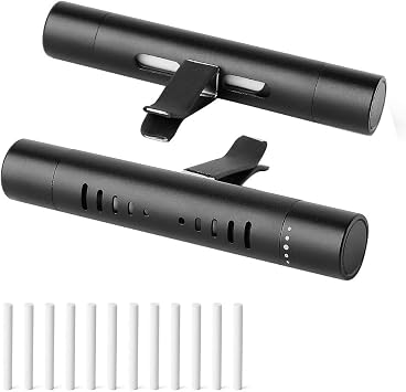 2 Pcs Car Air Freshener - Vent Clip with 12 Refill Sticks - Solid Aromatherapy - Black