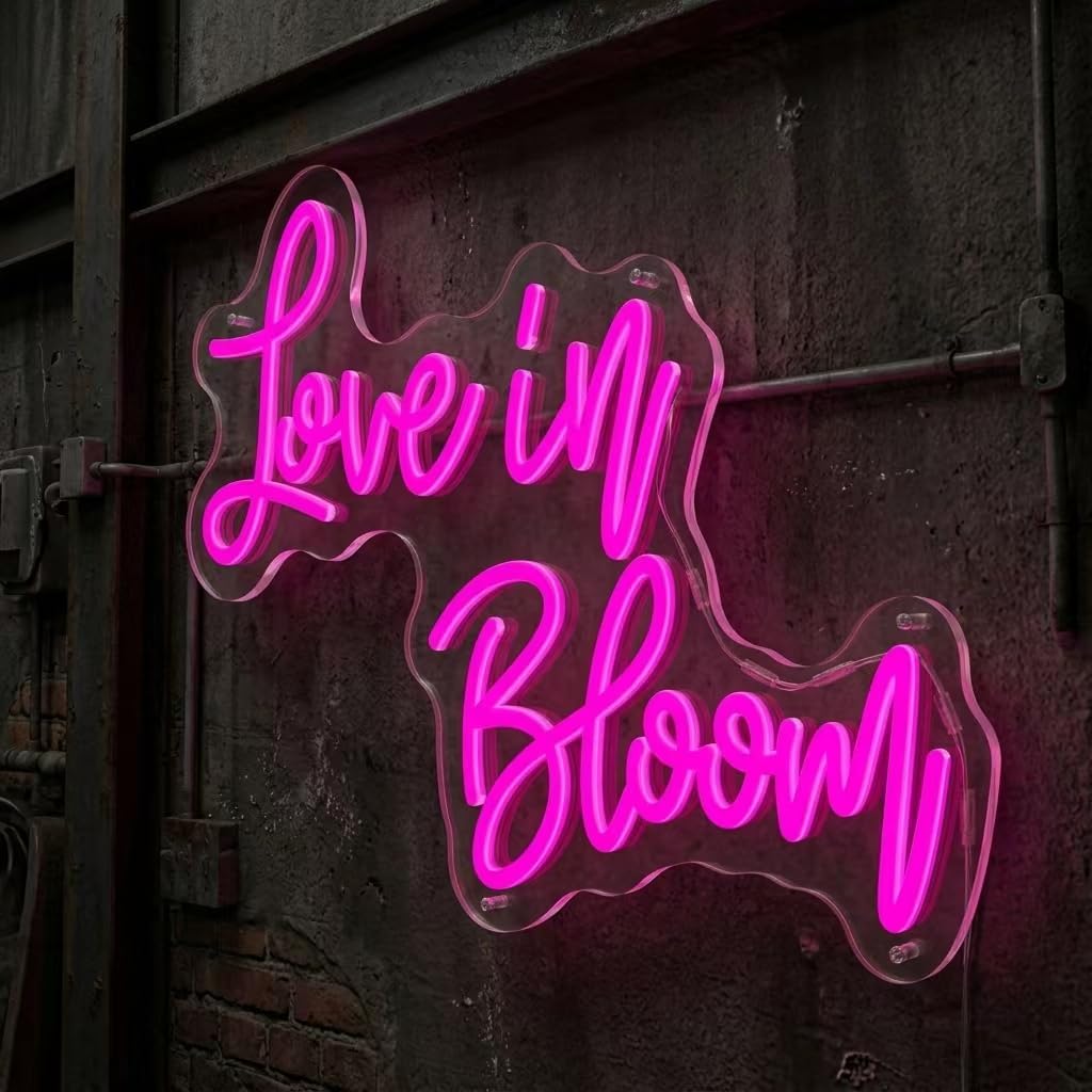 Love in Bloom Neon Sign, 15.5"×11.8" Pink LED Romantic Wall Decor, Dimmable Aesthetic Neon Light for Wedding Anniversary Proposal image 4