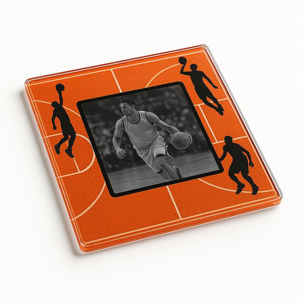The Plum Penguin Basketball Acrylic Coaster Gift With Personalized Court Design - Court Vision Home Decor For Sports Enthusiasts