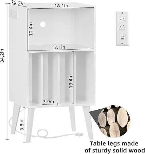 Miniatura 2 de Lerliuo Soporte para tocadiscos con estación de carga, soporte giratorio blanco con capacidad para hasta 160 álbumes, mesa de gabinete de