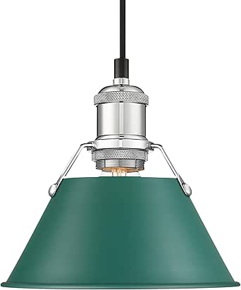 Golden Lighting Orwell 7.5" Wide Small Pendant in Chrome with Pine Green