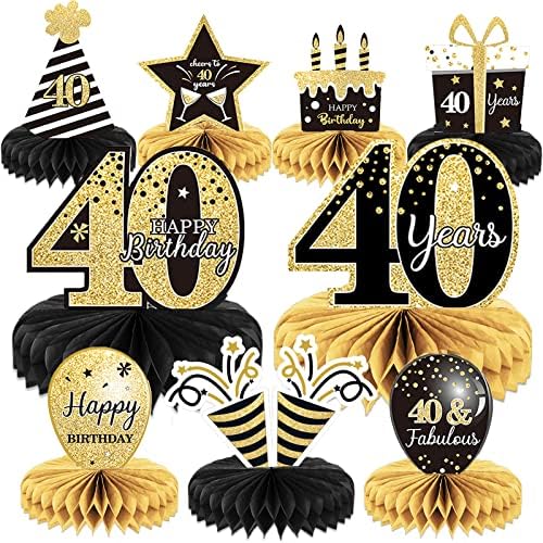 9 Pieces 40th Birthday Decoration 40th Birthday Centerpieces for Tables Decorations Cheers to 40 Years Honeycomb Table Topper for Men and Women Forty Years Birthday Party Decoration Supplies(40th)