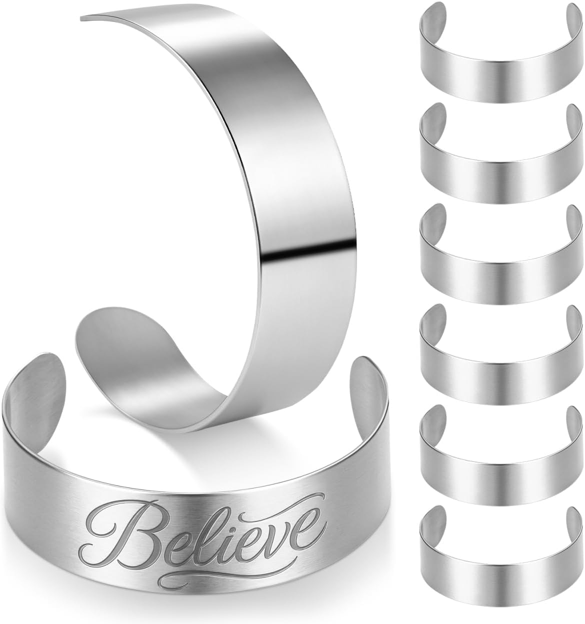 Operitacx 8Pcs Bracelet Blanks for Jewelry Making Stainless Steel Cuff Bracelet Blanks for Engraving and Stamping Adjustable Metal Core 2.48 X 2.36 X 0.78 in