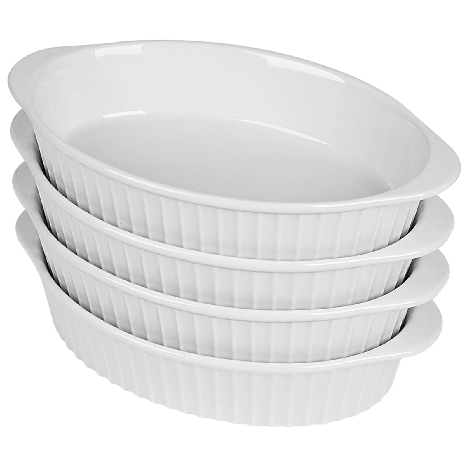 LEETOYI Porcelain Small Oval Au Gratin Pans, Set of 4 Baking Dish Set for 1 or 2 person servings, Bakeware with Double Handle for Kitchen and Home, White